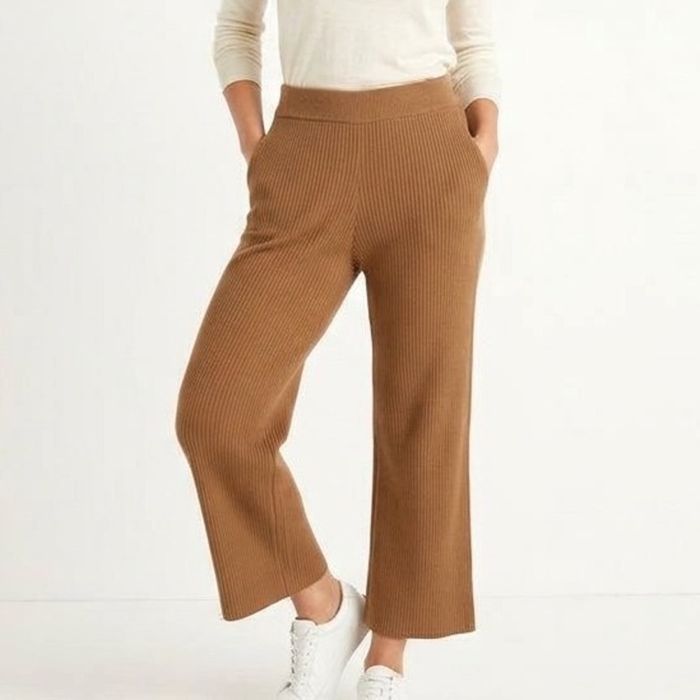 FP BEACH FREE PEOPLE Brown RIBBED KNIT Pockets ANKLE WIDE LEGS Sweater Pants XS
